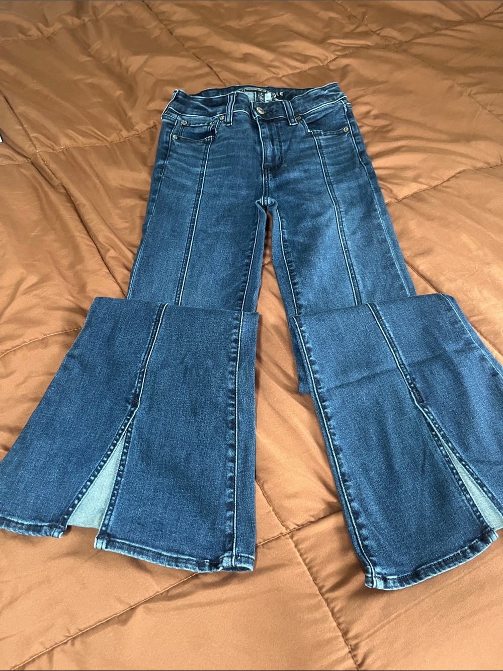 American Eagle Outfitters Dark Blue Split-Hem Flare Jeans
